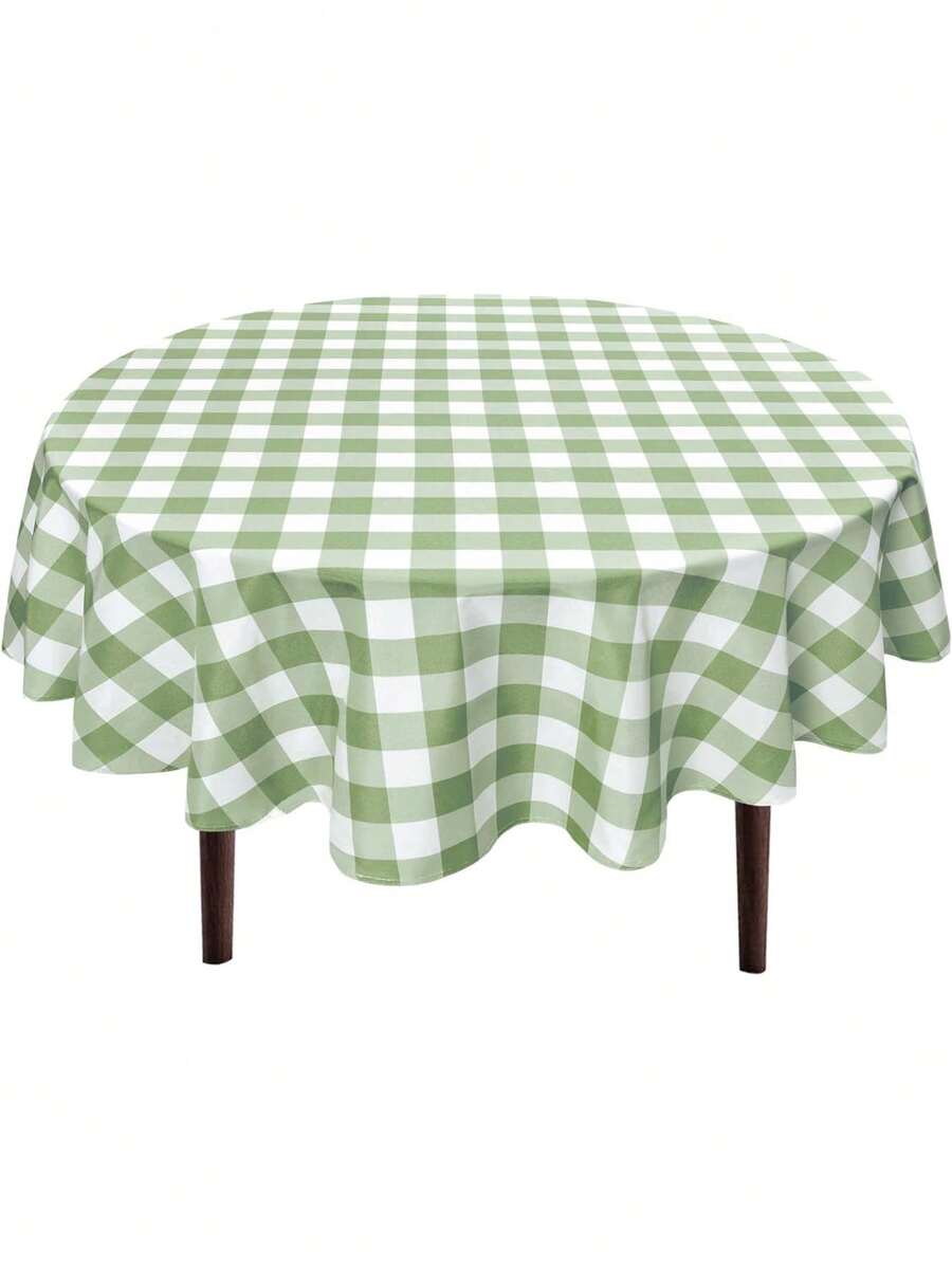 Checkered Round Tablecloth, 70 Inch Dia. Waterproof Stain And Wrinkle Resistant Washable Fabric Table Cloth For Dining Room Party Outdoor Picnic - Sage Green and White - View 1