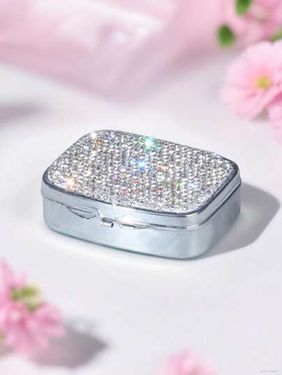 1 st glänsande strassdekorerad pillerlåda, högkvalitativ bärbar sminklåda, lämplig för vitaminer, fiskolja, kreativ present