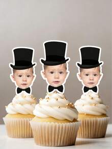 10/25/50/100个个性化赛车照片纸杯蛋糕装饰插牌，人脸照片纸杯蛋糕装饰插牌，定制赛车男孩纸杯蛋糕装饰，赛车男孩生日派对装饰，趣味装饰，人脸贴纸插签，定制照片，轻松装饰蛋糕 - 适用于生日、婴儿派对 - 多色4 - 查看 4