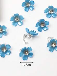 10pcs Girls Vacation Blue Rhinestone Flower Hair Ring White Small Flower Hair Clip Suitable For Daily Life, Party, Wedding Or Vacation - Blue - View 5