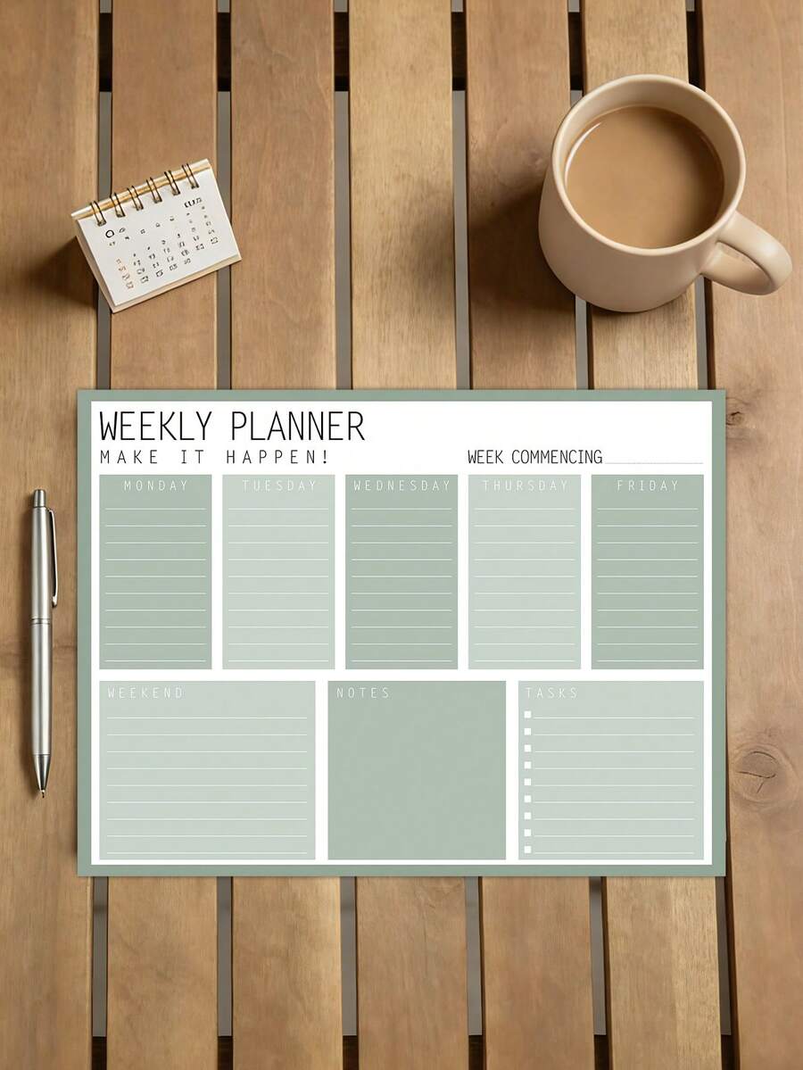 1pc Weekly Desk Planner Pad – Minimalist Weekly Planning Notebook Organizer With Weekly Schedule, Task List & Notes, Office Supplies Office Desk Accesorries - A4 - View 1
