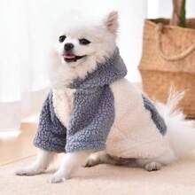1 pieza Sudadera con capucha para mascotas, ropa para perros de forro polar grueso y cálido para otoño/invierno, con correa incorporada para perros y gatos pequeños/medianos, adecuado para poodle, bichón frisé, teddy - Azul - Ver 5