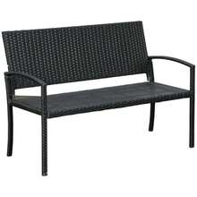 Polyurethane Garden Bench, Double Park Bench, Steel And Wicker Frame, Black, W122 X D60 X H87 Cm, Ideal For Garden And Terrace
