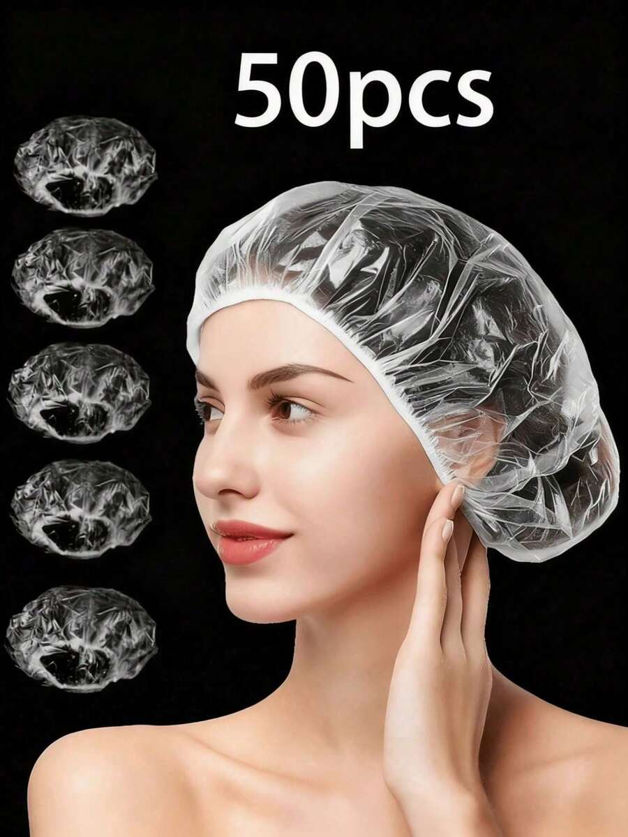 50PCS Thickened Hair Conditioning Caps Disposable Shower Caps PE Material Elastic Band No Tear Design Dust Proof Hair Treatment Caps For Daily Hair Care Perfect For Home Use Travel Salon Treatments Washable And Colorfast Suitable For Women Men All Hair Types Great Gift For Mom Daughter Friends Best Hair Care Solution For Valentines Day Mothers Day Christmas - 無色 - 查看 1