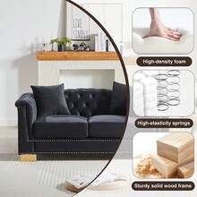 Chesterfield Velvet 3 Seater Sofa & 2 Seater Sofa Set, Moderm Sofa Couch Set With Rolled Arms And Button Tufted Back, Luxury Upholstered Living Room Furniture, Classic Modern Couch For Apartment Home Office, Deep Seat Sofa With Spring Cushions, Solid Wood Frame - 黑色 - 查看 3