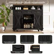 Modern Kitchen Island Table (118*43 - 70*98cm) Kitchen Cabinet With Wooden Dining Cart, With Wheels, Multifunctional Storage Space, Removable Partition, With Towel Rack, Black - Black - View 9