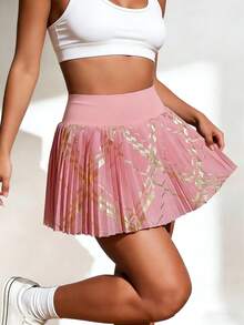 Women's Outdoor Sports Skirt Shorts, High Waist Casual Workout Skirt With Pockets, Lightweight Breathable Skort For Spring/Summer - Pink - View 2