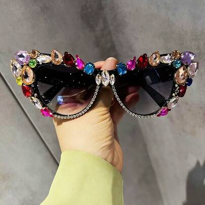 1 par de gafas de moda de cristal de ojo de gato personalizadas y de gran tamaño para mujer, versátiles, adecuadas para la playa de verano, actividades al aire libre y viajes