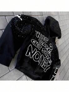 High Street Dark Style 3D Digital Print Hooded Sweater With A Casual And Sophisticated Look, A Loose And Hip Casual Jacket Top - 黑色 - 查看 3