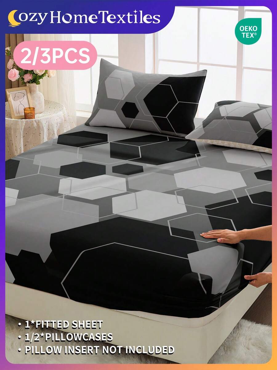 2/3pcs Printed Bedding Set, Includes Pillowcase(S), Fits 9" To 12" Mattress Depth, Soft, Wrinkle-Resistant, Breathable, Suitable For Single, Double, Queen, King Beds, Machine Washable, Also Fits Sofa, Oeko-Tex Certified