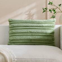 1pc Thick & Thin Rabbit Fur Decorative Throw Pillow Cover, Jacquard Rabbit Fur Front, Plush Velvet Reverse, Square Cushion Cover, Holiday Home Decor Pillow, Soft & Comfortable Velvet Fabric, Modern Decor For Sofa, Bedroom - Pastel Green - View 13