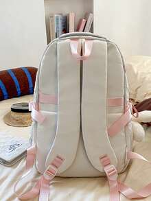 1个白色背景黑色星星印花+翅膀装饰手提单肩包，拉链封口，甜美酷炫风格，适合女性外出和旅行，四季皆宜。 - 白色 - 查看 4