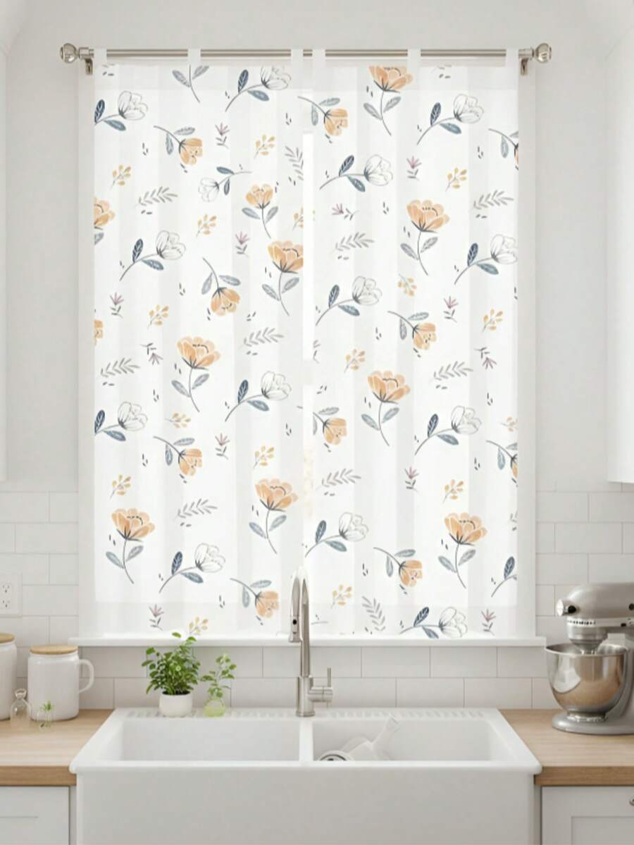 Tende per finestre da cucina - FIORI ARANCIONI - Visualizzare 1