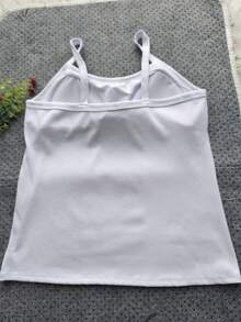 Women's Ribbed Tank Top With Thin Straps And Padded Cups - White 2 - View 2