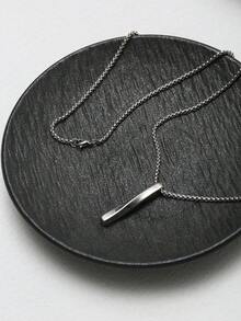 1 buah Kalung Liontin Panjang Berbentuk Pilar Gaya Punk Perak Stainless Steel dengan Rantai Persegi untuk Pria, Cocok untuk Pemakaian Sehari-hari - Perak - View 3