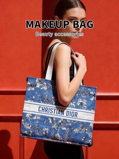 Dior 女士蓝色手提包收纳化妆包高端定制托特包 - 多功能购物袋化妆包套装，奢华圣诞假日礼物
