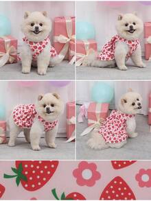 1pc Pet Dress, Dog Fashionable Cute Strawberry Print V-Neck Dress Pet Clothing - Multicolor - View 2
