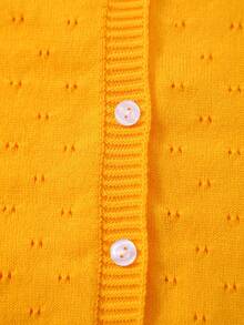 Cardigan Rajut Ringan Warna Polos untuk Anak Perempuan dengan Desain Kancing Berlubang, Cocok untuk Dipakai di Rumah, Jalan-jalan, atau Sebagai Hadiah Idul Fitri - Jeruk - View 5