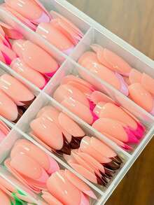 288片/盒 糖果法式粉色杏仁形美甲贴片 亚克力亮面女士假指甲贴片 全覆盖软凝胶假指甲贴片 - Follow Your Heart - 查看 3