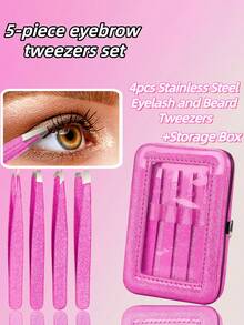 4件套闪光眉夹套装，PVC开窗盒包装，多功能镊子，睫毛嫁接辅助工具，化妆工具 - 中紫紅色 - 查看 2
