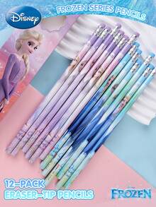 Disney 12支迪士尼官方授权冰雪奇缘艾莎双色可爱卡通铅笔套装，防断笔芯带橡皮头，高性价比绘画考试文具办公用品，圣诞节生日礼物，送给朋友和家人 - 彩色 - 查看 5