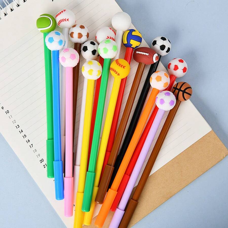 1 Set/1 Pc Football, Basketball, Rugby Shaped Cartoon Neutral Pen, Student Supplies, Learning Supplies, Black Ink Ballpoint Pen, Stationery, Birthday, Christmas Party Gift - Multicolor - View 1