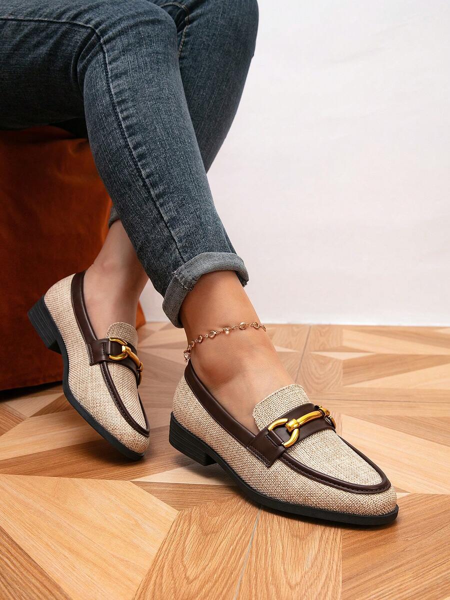 Women's Loafers, Round Toe Flat Metal Buckle Loafers, Outdoor Retro Shoes, Women's Slip-On Shoes, Casual Shoes - Multicolor - View 1