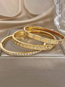 奢华水晶镀金手链，不锈钢手链套装，女士日常及派对饰品，圣诞礼物 - 彩色 - 查看 3