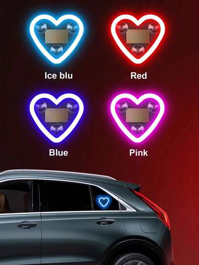 Soldrivna neonljus för bilen, LED-atmosfärlampor med sugkopp för fönstret, enkel installation med sugkoppsdesign, romantisk atmosfär för bilen, solcellsdrivna/USB-laddningsbara neonljusdekorationer