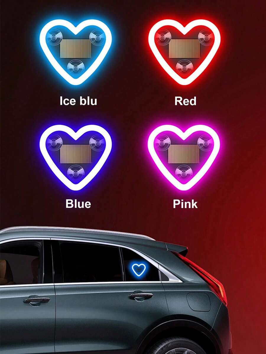 Solar Powered Car Neon Lights, Window Suction Cup LED Atmosphere Lights, Suction Cup Design Easy Installation, Romantic Atmosphere Car Decor, Solar/USB Rechargeable Neon Light Decorations - Multicolor - View 1