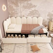 Upholstered Daybed 90x190 Cm, Daybed Sofa Bed With Hydraulic Storage, Children's Bed With Metal Slatted Base, Velvet, Beige, Without Mattress - Beige + Velvet + 90cm X 190cm - View 2