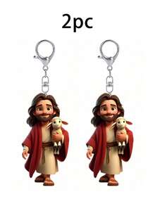 2D Acrylic Religious Keychain, Faith Themed Acrylic Keyring, Religious Figure Bag Charm, Spiritual Lamb Keychain, Flat Acrylic Keychain, Beautifully Designed, Figure Holding Lamb, Adds Meaningful And Fashionable Touch To Keys, Bags Or Backpacks - Multicolor - View 13