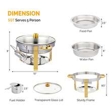 Chafing Dish Buffet Set, 5QT Round Buffet Warmer Set With Glass Dome,316 Stainless Steel Mirror-Polished Round Chafing Dishes For Buffet,Small Chafing Dishes For Buffet  For Home Parties, Valentine's Day Gatherings, Catering Events - 圓形-玻璃蓋帶梅花夾-2 - 查看 11