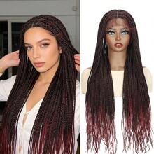 More Beautiful 360° HD Full Lace Knotless Braided Wigs For Women Box Braid Wig With Baby Hair Premium Synthetic Braided Lace Front Wigs Natural Black(Ombre Burgundy) - T1B/BUG - 查看 2