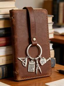 1pc Cute Stationery Charms Keychain Ruler Compass Calculator Tape Measure Key Ring - Silver - View 5