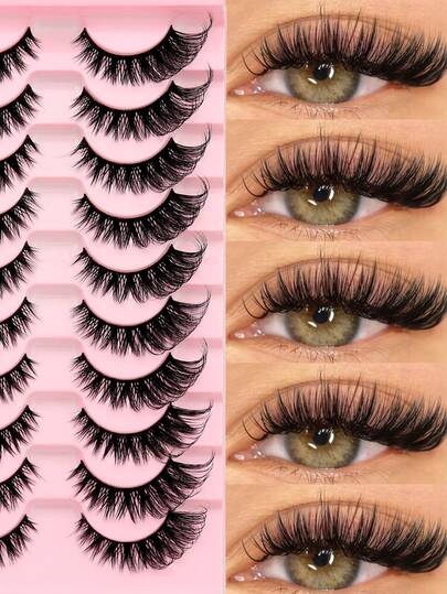 10 Pairs Of Natural Full False Eyelashes,Fluffy Slim For Everyday Use Manga Eyelashes, Travel Essentials