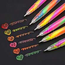 6pcs Metallic Rainbow Gradient Watercolor Pens, Suitable For Painting And Graffiti. Fine-Tip Pens Applicable For DIY Photo Albums, Black Cards, Collages, Handicrafts, Ceramics, Stones, Glass, Etc. Great Gifts For Birthday, Christmas, Halloween, New Year, Easter. Art Supplies, Artistic Sketching, Vibrant Colors, Glitter Effect, Smooth Ink Flow, Durable Barrels, Art Markers, Creative Tools. - Multicolor - View 6