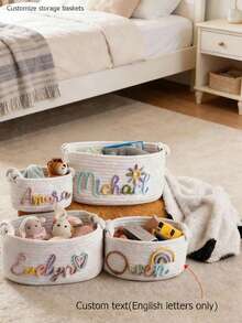 1pc Personalized Letter Handmade Basket, Party Gift Basket, Easter Gift, Party Favor, Round Rope Gift Basket - White Storage Basket - View 2