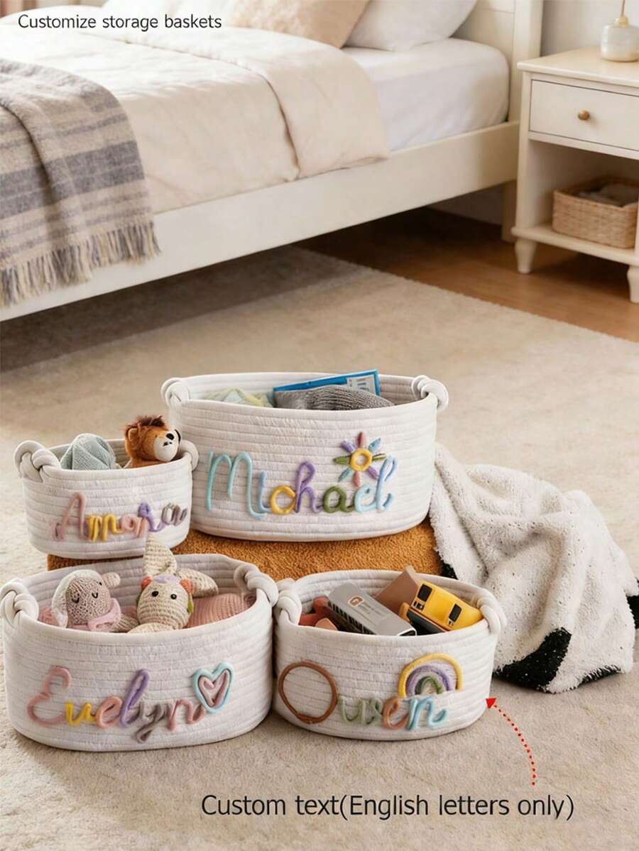 1pc Personalized Letter Handmade Basket, Party Gift Basket, Easter Gift, Party Favor, Round Rope Gift Basket