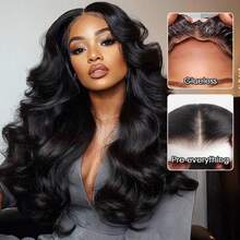 13x6 13x4HD Transparent Lace Front Wig Brazilian Virgin Human Blended Hair Body Wave 34 Inch - 200% Density Pre-Plucked Glueless Frontal Wig With Baby Hair For Women, Natural Black, No Glue & Ready To Wear - Natural & Black - View 6