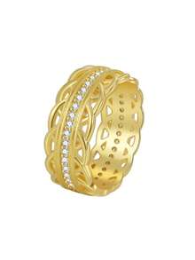Charm-In Women's Gold-Plated Cubic Zirconia Ring, Multi-Layer Braided Hollow Ring Design With Micro-Inlaid Accents, Bohemian Minimalist Style, Versatile For Daily Wear And Commuting, Fashionable Birthday Gift - Gold - View 8