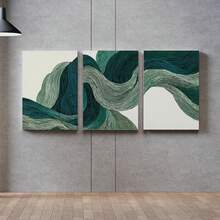 Green Abstract Waves Wall Art Set Of 3, Japandi Minimalist Wall Art, Medieval Green Abstract Decoration, Home Decor Living Room, Wall Decor, No Frame - Waves - View 7