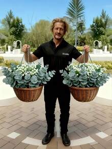 12件套人造花套装，包括仿真尤加利叶花束、白色满天星花束，触感逼真，适用于婚礼花艺布置、派对家居装饰、花卉布置、婚礼装饰以及花园装饰、婚礼装饰和母亲节等场合。 - 彩色 - 查看 8