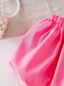 Baby Girls' Fashion Versatile Sweet Princess Cute Outgoing School Vacation Party White Bow Jacquard Embroidery Halter Neck Camisole Top And Pink White Butterfly Accent Floral Skirt 2 Piece Set, Summer - Pink - View 5