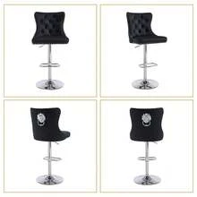 Velvet Bar Stools Set Of 2, Height Adjustable Breakfast Bar Stool, Counter Modern High Chair With Lion Knocker, Suitable For Bars Kitchens And Breakfast Counters, Black - Black - View 8