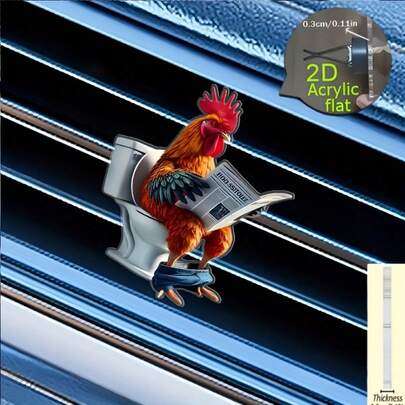 1 adet 2 boyutlu dekoratif horoz, tuvalette oturmuş kitap okurken, araba havalandırma klipsi şeklinde koku yayıcı, kokusuz sünger dahil, arkadaşlar için Noel süsü, 2 boyutlu düz tasarım.