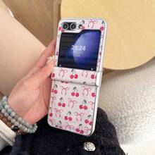 1pc Cherry Bow PC Foldable Phone Case Suitable For Samsung Galaxy Z Flip7/ZFlip6/ZFlip5/ZFlip4/ZFlip3 Leather Protective Cover - Multicolor - View 3