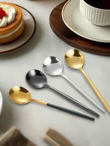 2/4/6/12/24pcs Stainless Steel Coffee/Dessert Spoon Sets, Suitable For Afternoon Tea At Home, School Supplies - Silver - View 2