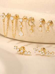 1pc 925 Sterling Silver & 14K Gold Delicate Four-Leaf Clover Nose Stud, Jewelry Gift - Single - View 2