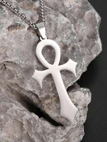 1 pieza Collar con colgante de cruz Ankh de acero inoxidable, joyería de moda minimalista para uso diario unisex - Collar de cruz de Anka - Ver 12